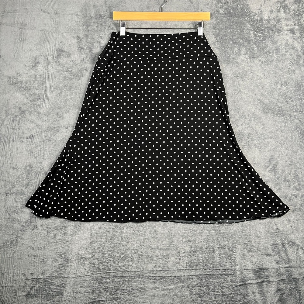 Saint Tropez West A Line Skirt Womens Large Black Polka Dot Stretch Midi Career